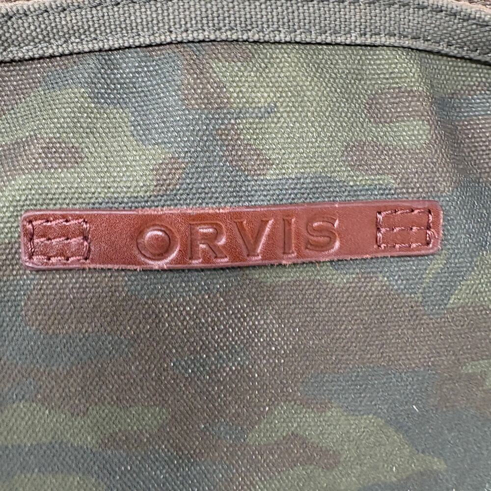 Orvis Camo Canvas Tote Bag Leather Trim Travel Casual Military Moto Army - Picture 7 of 10